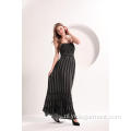 Zwart-wit print verticale gestreepte maxi-jurk